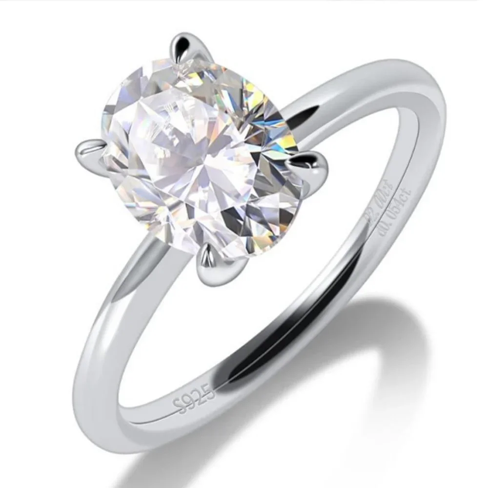 Certified 2ct. t.w. Moissanite Diamond Oval Hidden Halo Engagement Ring NEW